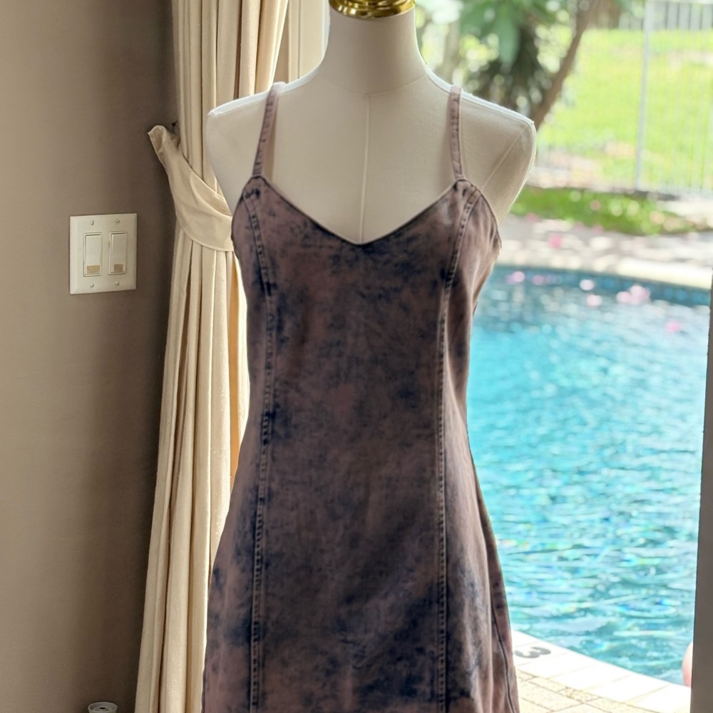 NWT Missguided Acid Wash Denim Spaghetti Strap Dress S Pink and Blue